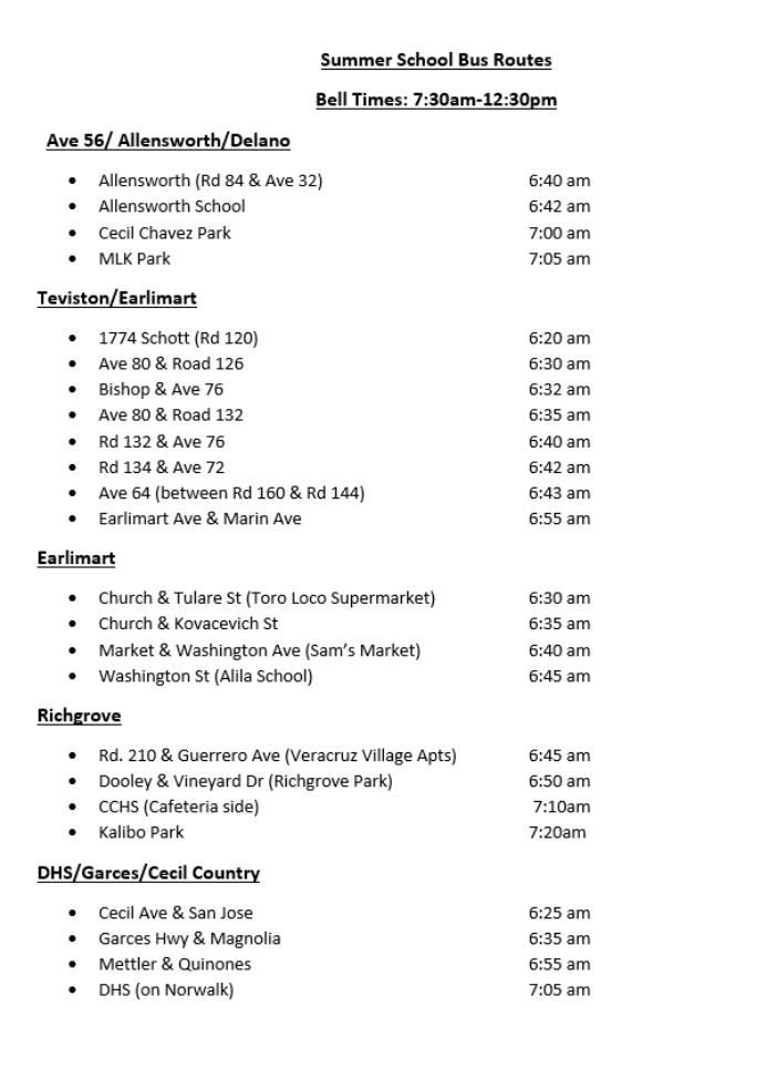 Summer School Bus Routes 2025